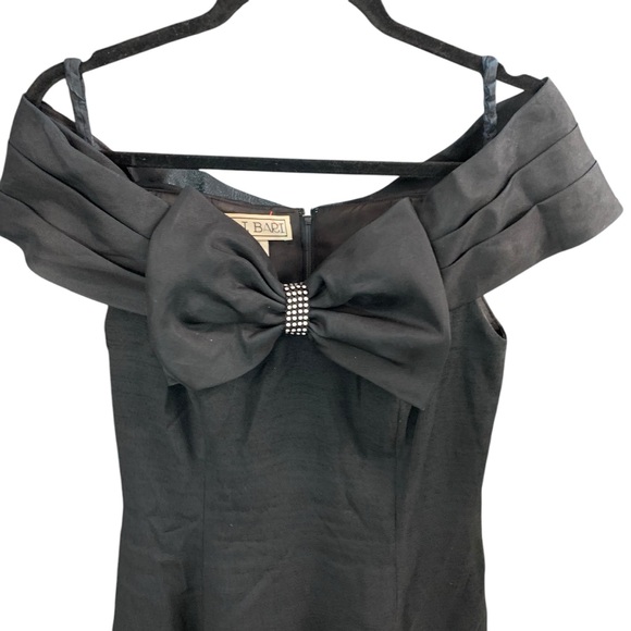 AJ Bari Vtg 90s Black Off the Shoulder Big Bow Accent Cocktail Party Dress Sz 8 - Picture 3 of 10